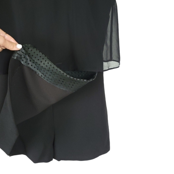 BCBGENERATION Sz 6 Mini Romper Skort Layered Open Back Sheer Black - Picture 9 of 13